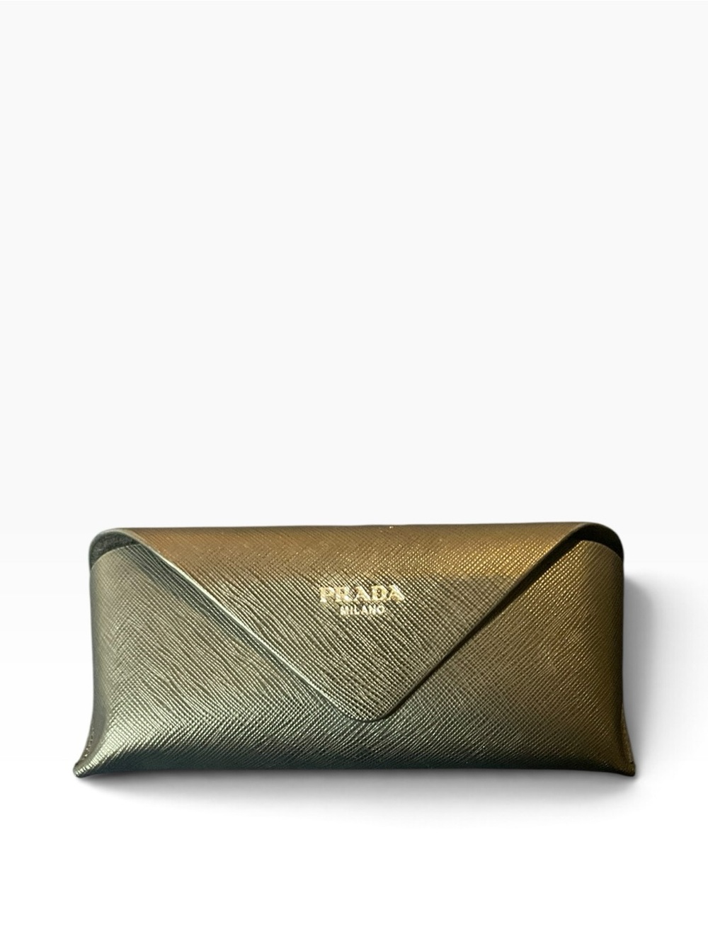 Prada Olive Saffiano Envelope Sunglasses Case with Gold Logo